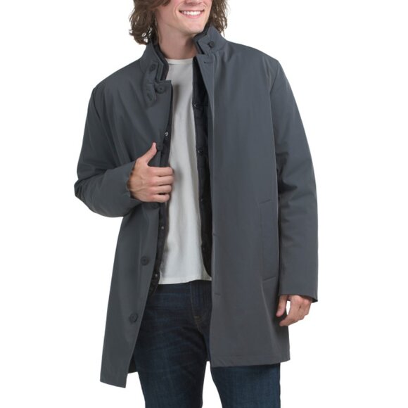 COLE HAAN Dark Grey Sleek Tech Stretch Rain Jacket - Picture 1 of 2
